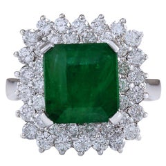 5.42 Carat Natural Emerald 14 Karat White Gold Diamond Ring