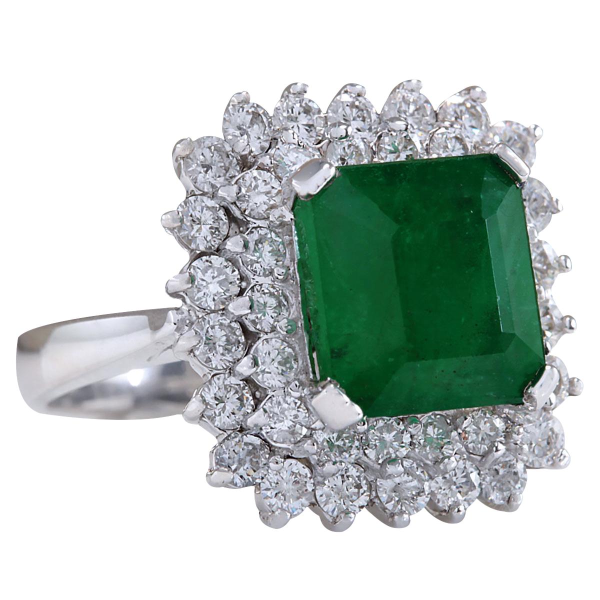 Stamped: 14K White Gold
Total Ring Weight: 7.0 Grams
Total Natural Emerald Weight is 4.12 Carat (Measures: 9.00x9.00 mm)
Color: Green
Total Natural Diamond Weight is 1.30 Carat
Color: F-G, Clarity: VS2-SI1
Face Measures: 17.20x16.30 mm
Sku: [702086W]