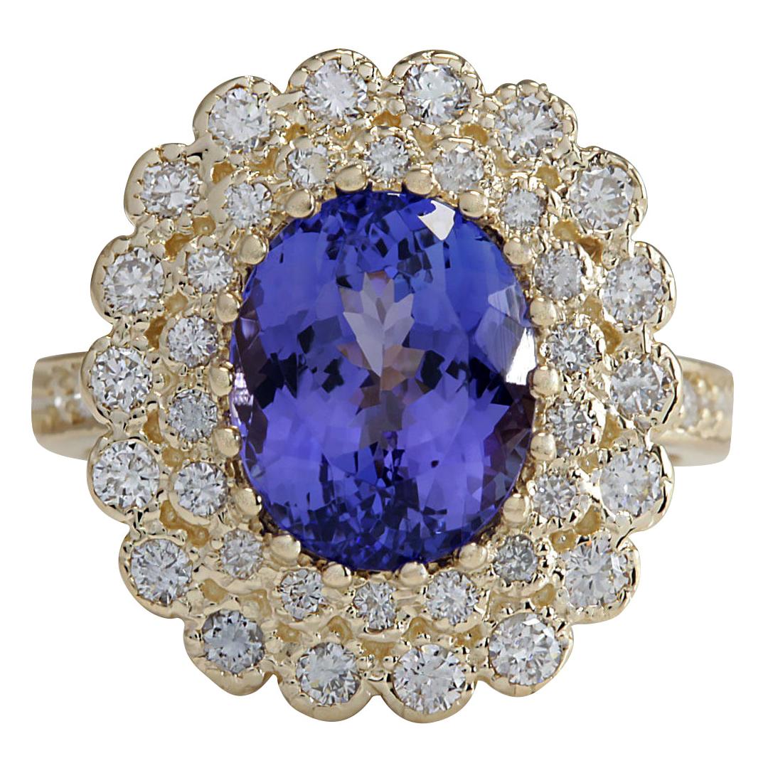 Natural Tanzanite Diamond Ring in 14 Karat Yellow Gold  For Sale