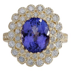 Natural Tanzanite Diamond Ring in 14 Karat Yellow Gold 