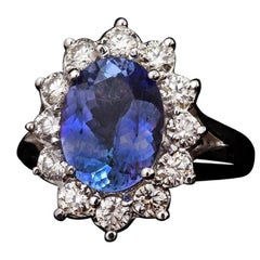 5.42 Carat Natural Very Nice Looking Tanzanite and Diamond 14K Solid White Gold