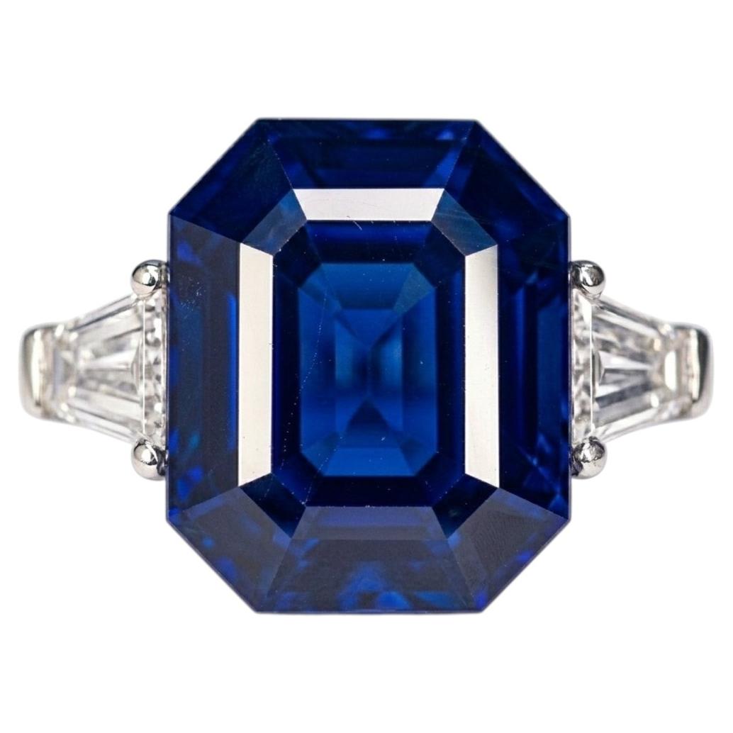 5.42 Carat No Heat Sapphire Diamond Platinum Ring For Sale