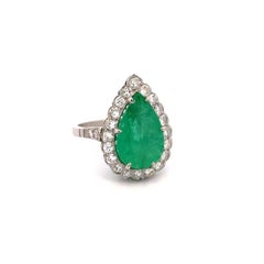 5.42 Carat Pear Emerald and Diamond Platinum Vintage Statement Cocktail Ring