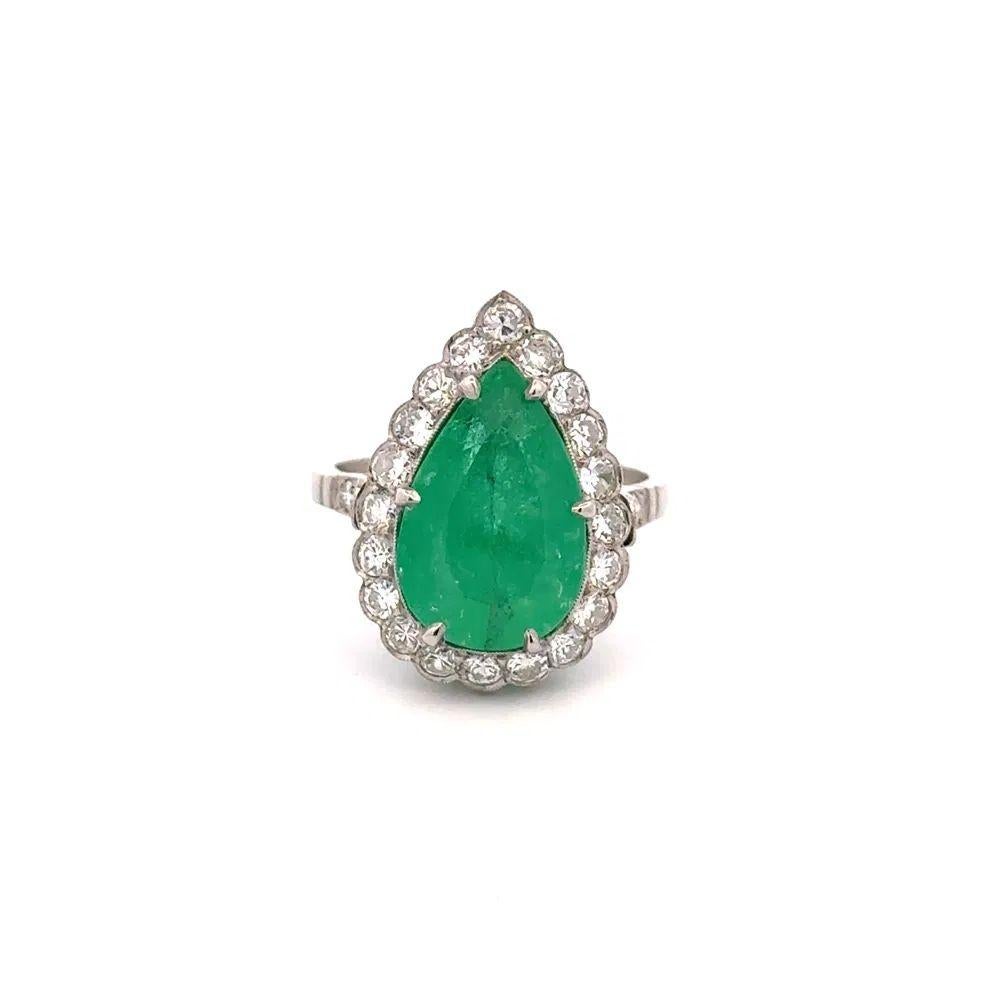 Mixed Cut 5.42 Carat Pear Emerald and Diamond Platinum Vintage Statement Cocktail Ring For Sale
