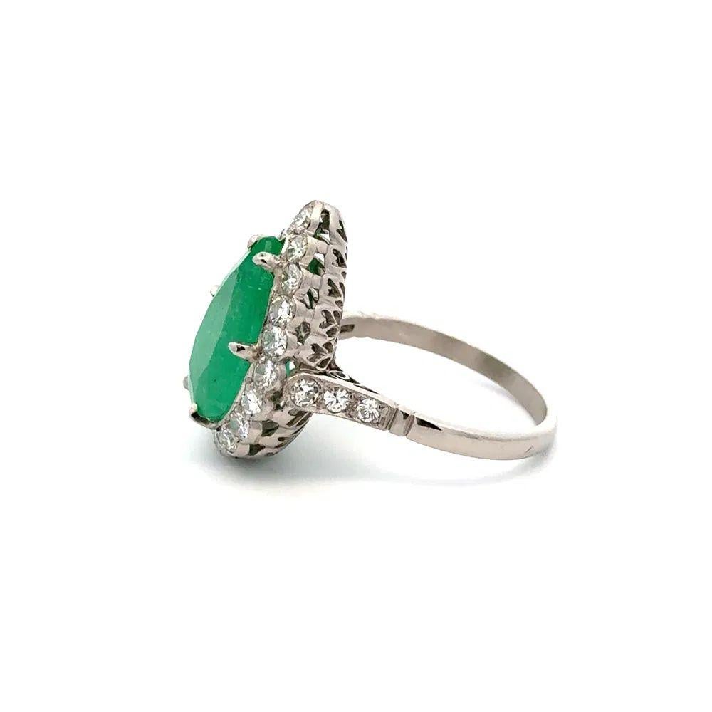 Women's 5.42 Carat Pear Emerald and Diamond Platinum Vintage Statement Cocktail Ring For Sale