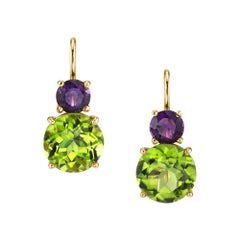 5.42 ct. t.w. Round Peridot, Amethyst 18k Yellow Gold Lever Back Drop Earrings