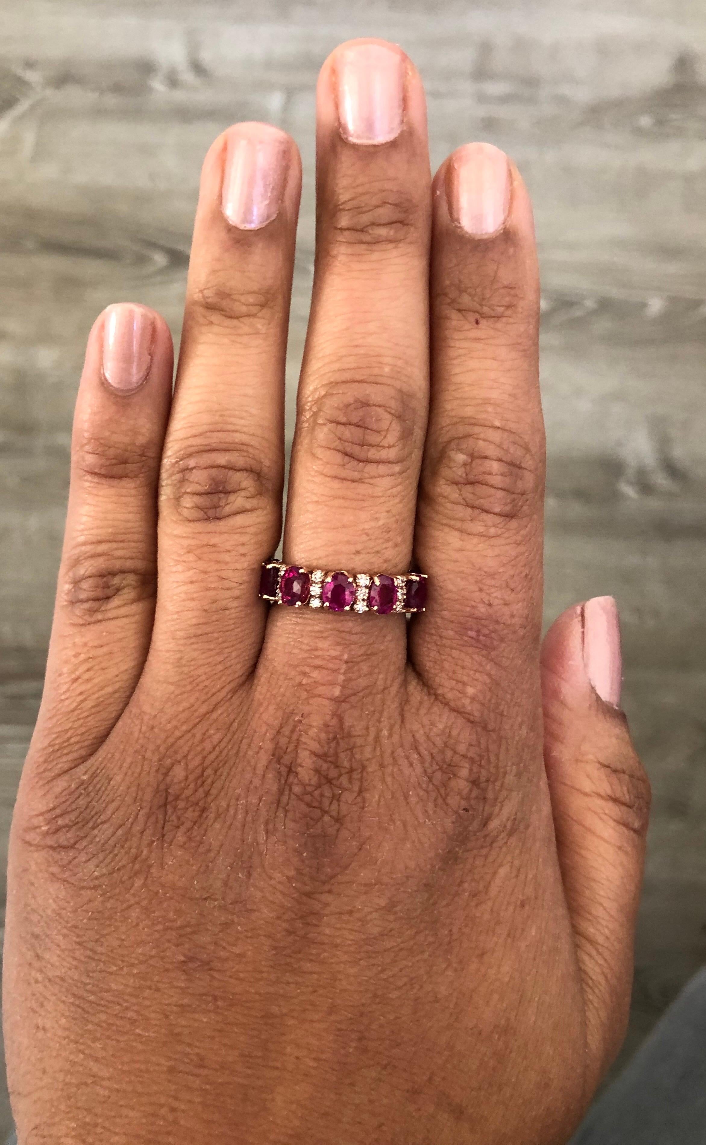 5.42 Carat Ruby Diamond 14 Karat Rose Gold Band In New Condition In Los Angeles, CA