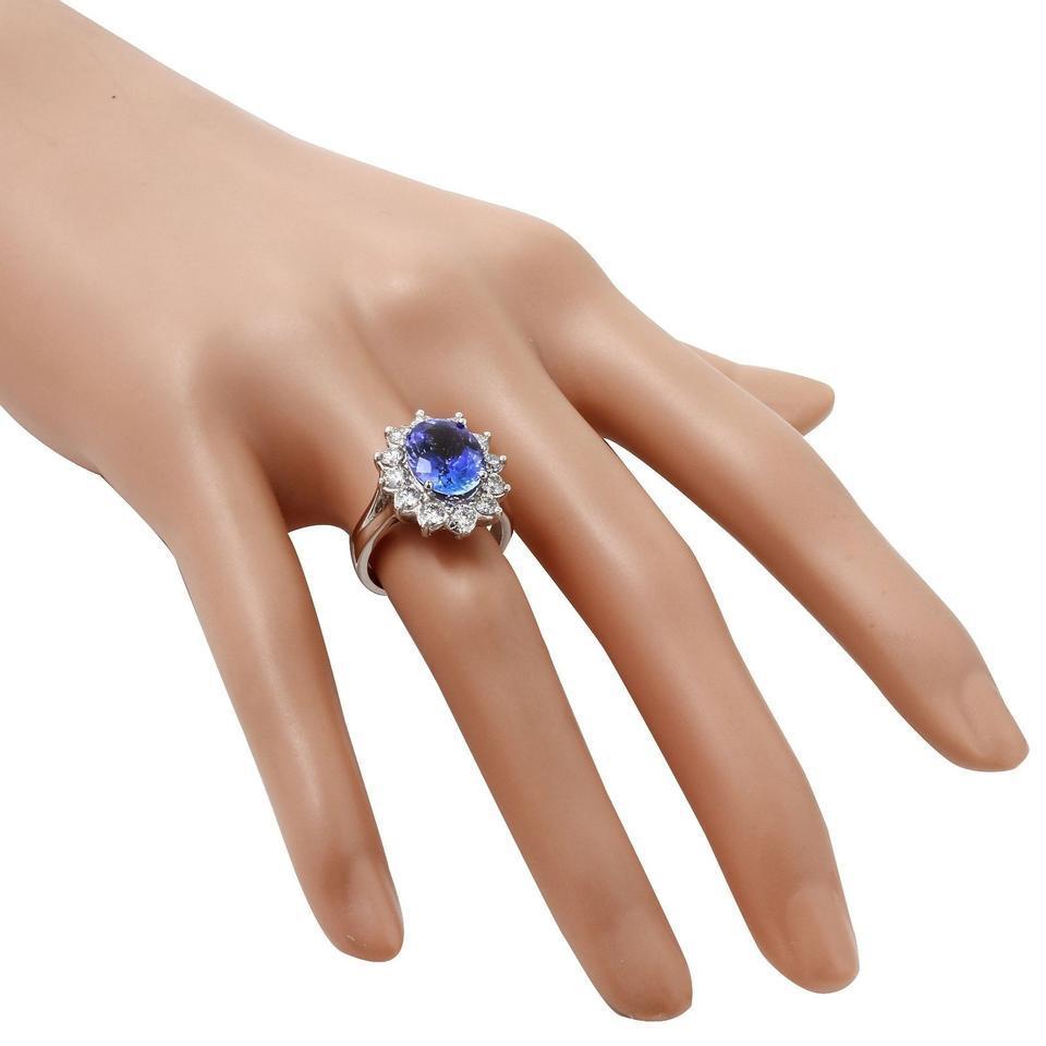 5,42 quilates de tanzanita natural de muy buen aspecto y diamante de oro blanco macizo de 14 quilates en venta 1