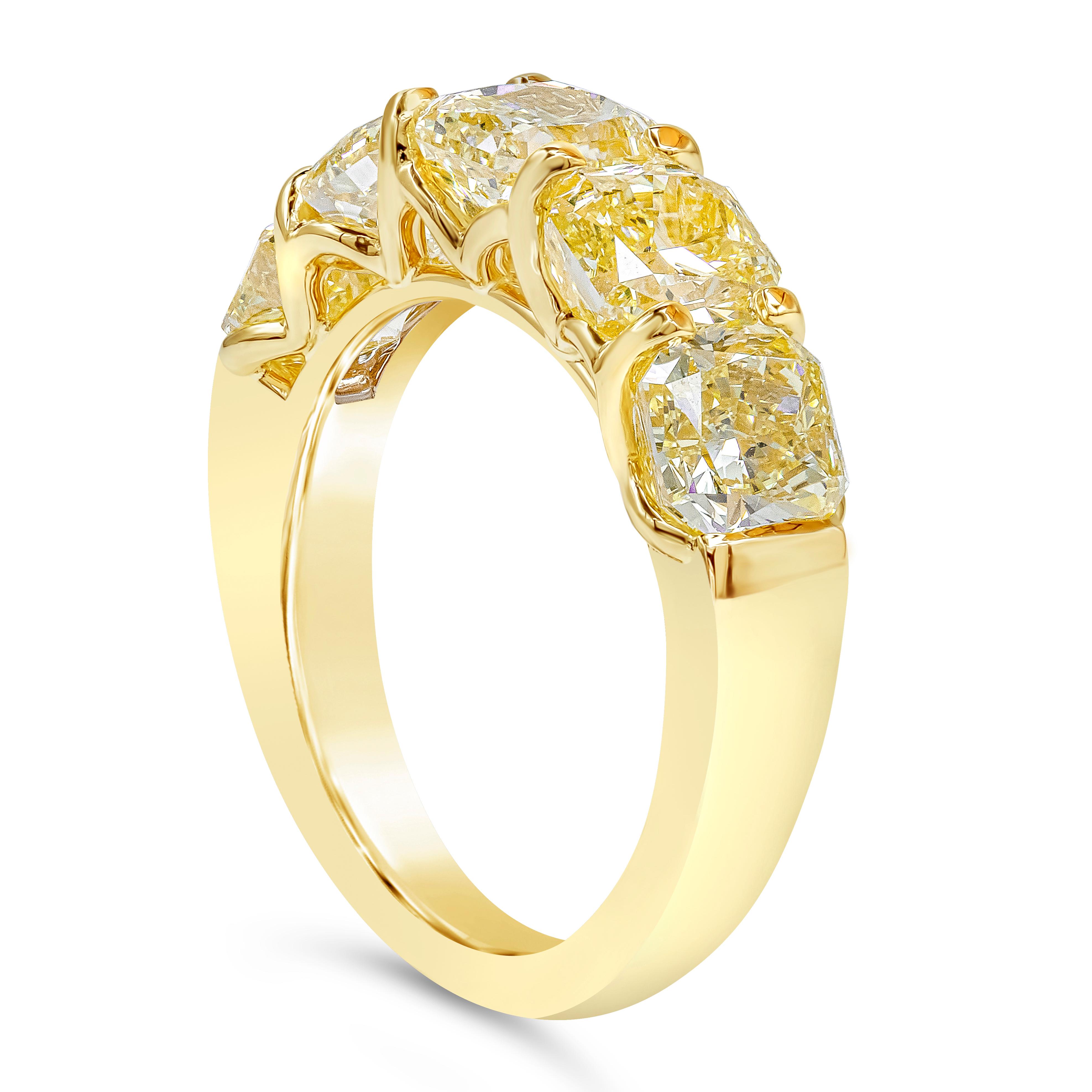 Contemporary Roman Malakov 5.42 Carats Total Fancy Yellow Diamond Five-Stone Wedding Band  For Sale