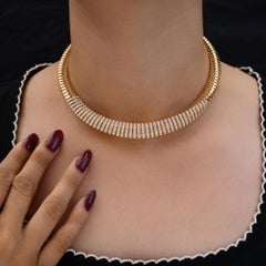5.42 Ct SI/H Diamond Pave Ribbed Collar Choker Necklace 14k Yellow Gold