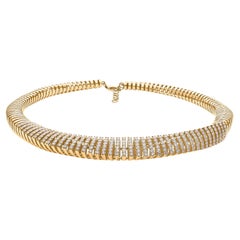 5.42 Ct SI/H Diamond Pave Ribbed Collar Choker Necklace 14k Yellow Gold