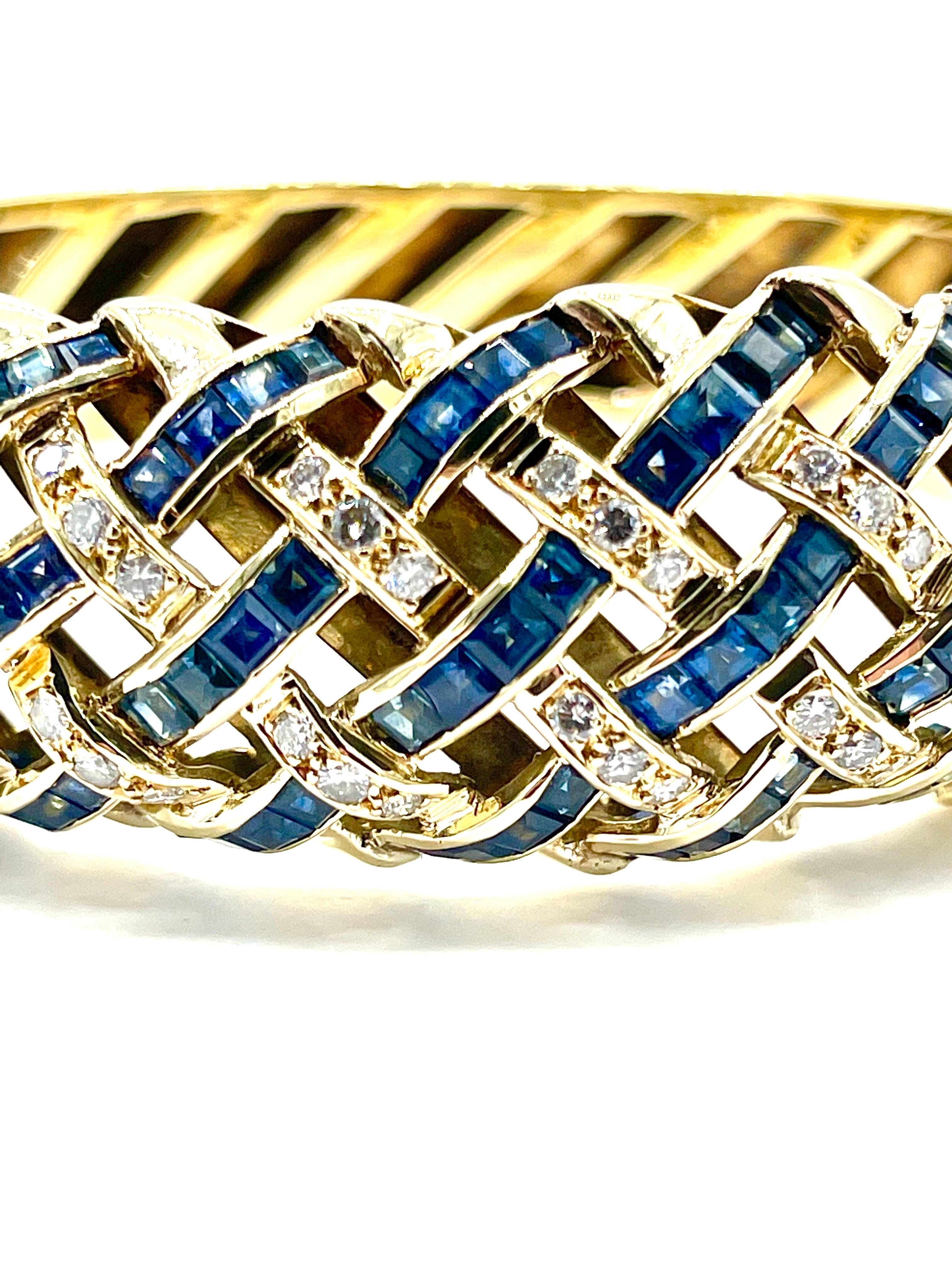Retro 54.20 Carats Blue Sapphire and 1.00 Carat Diamond Yellow Gold Bracelet