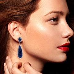 54.27 Carat Blue Sapphire Diamond 18 Karat Gold Earrings