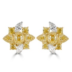 5.42ct Fancy Yellow and White Diamond Cluster Stud Earrings