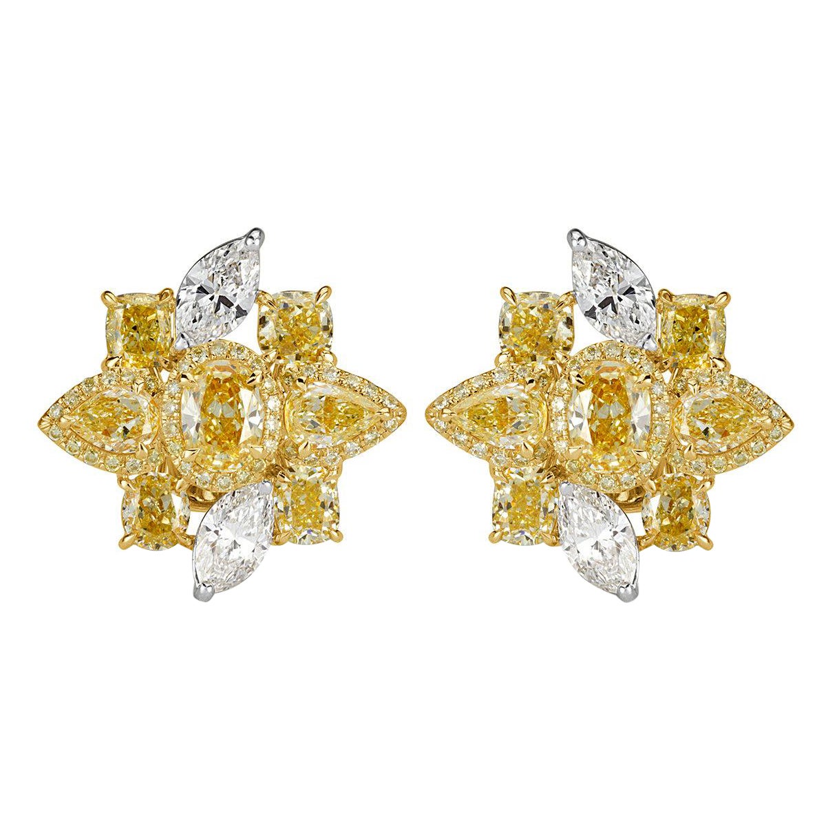 5.42ct Fancy Yellow and White Diamond Cluster Stud Earrings im Angebot