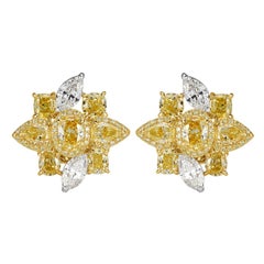 5.42ct Fancy Yellow and White Diamond Cluster Stud Earrings