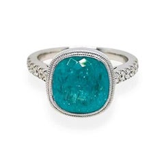 5.42ct Intense Copper-Bearing Neon Blue Paraiba Tourmaline Ring 18K Gold GIA