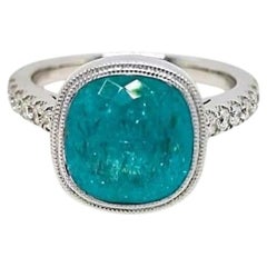 5.42ct Intense Copper-Bearing Neon Blue Paraiba Tourmaline Ring 18K Gold GIA
