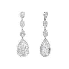 5.42cttw Baguette Cut & Round Cut Diamond Drop Earrings 18k White Gold