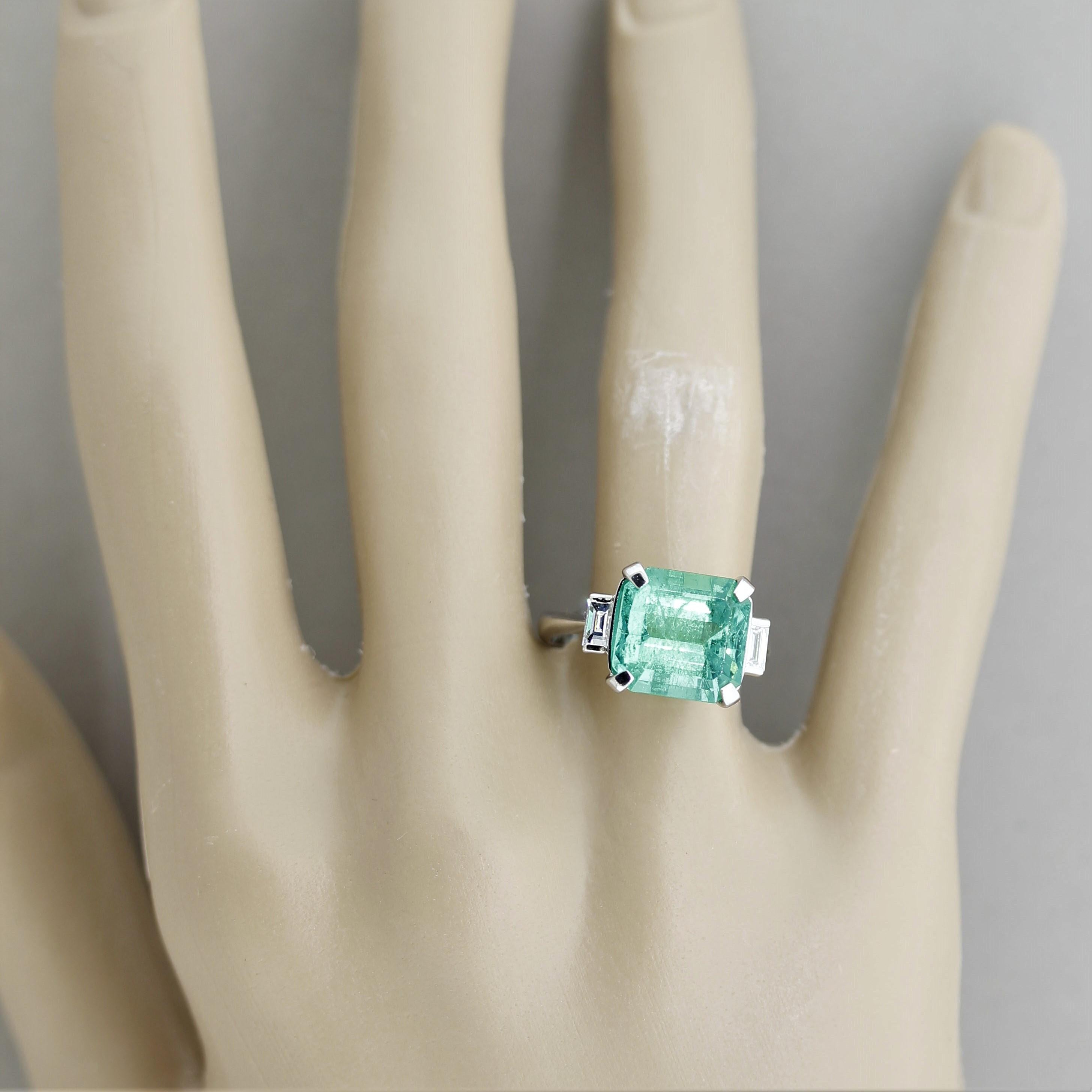 5.43 Carat Colombian Emerald Diamond Platinum Ring, GIA Certified For Sale 5