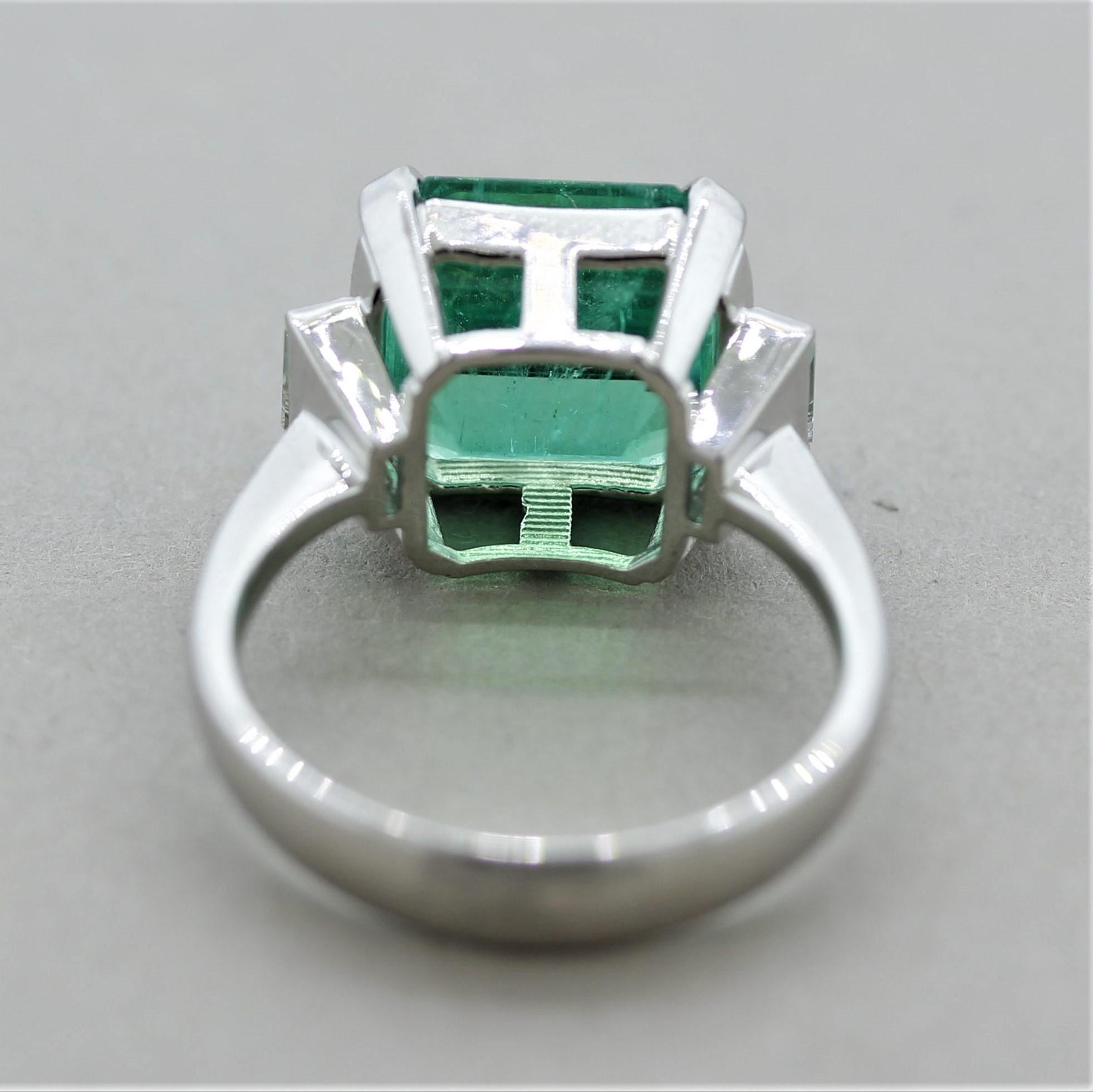 5.43 Carat Colombian Emerald Diamond Platinum Ring, GIA Certified For Sale 1