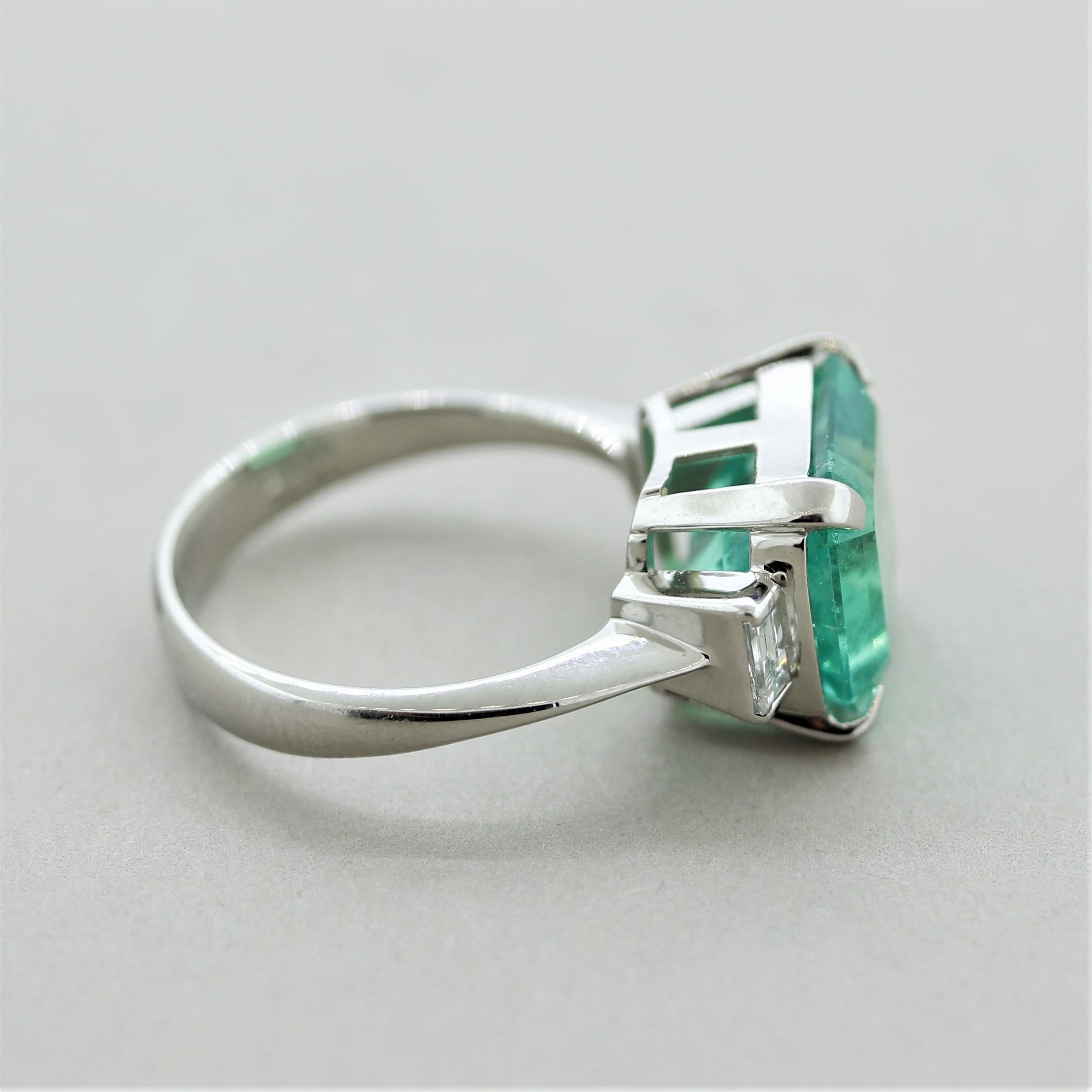 5.43 Carat Colombian Emerald Diamond Platinum Ring, GIA Certified For Sale 3