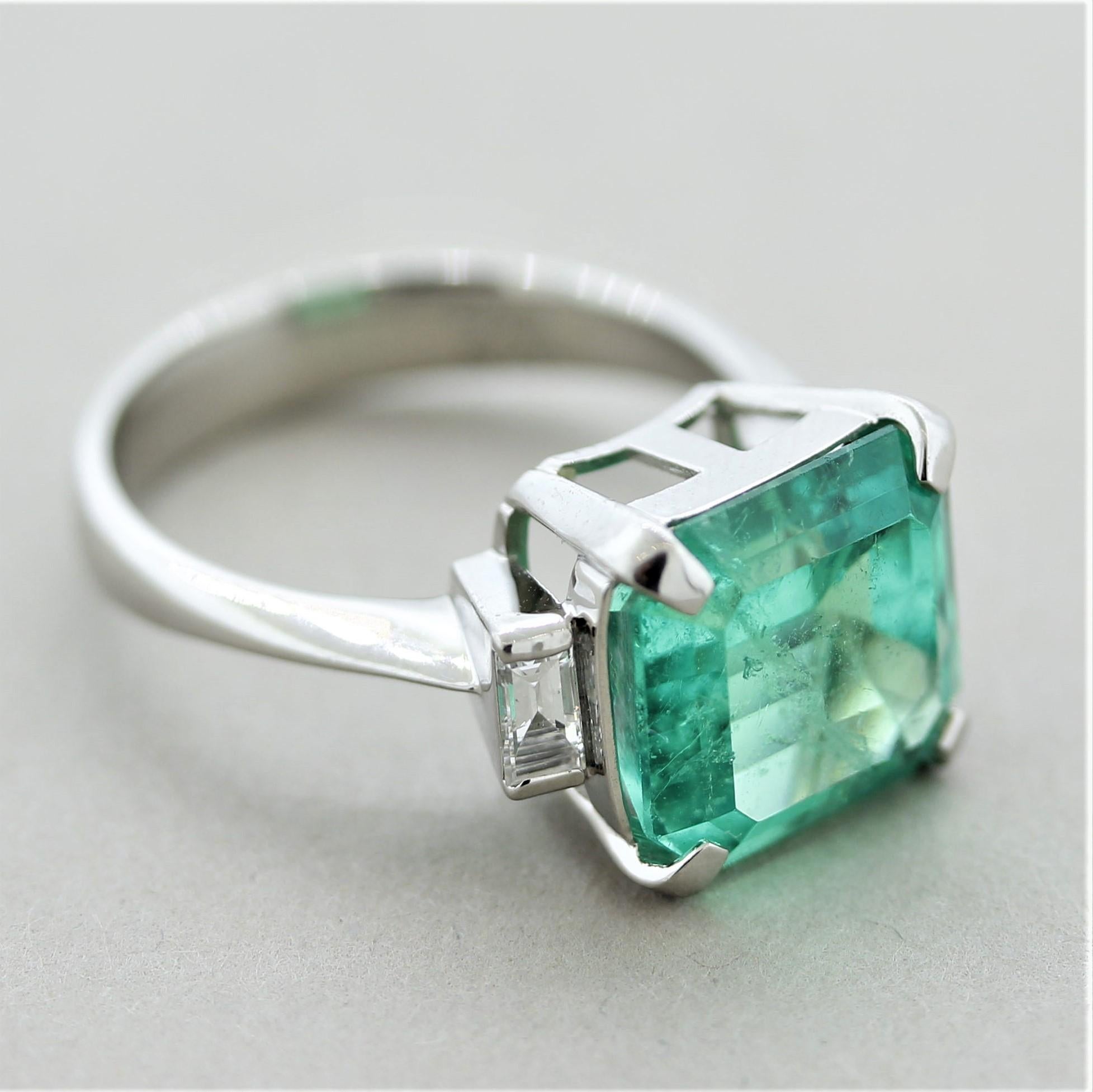 5.43 Carat Colombian Emerald Diamond Platinum Ring, GIA Certified For Sale 4