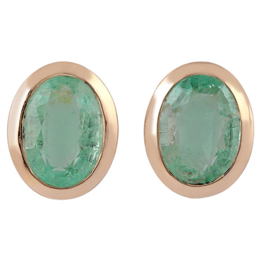 5.43 Carat Colombian Emerald Stud Earrings in 18 Karat Yellow Gold For Sale