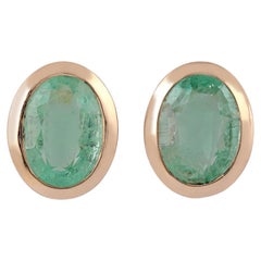 5.43 Carat Colombian Emerald Stud Earrings in 18 Karat Yellow Gold