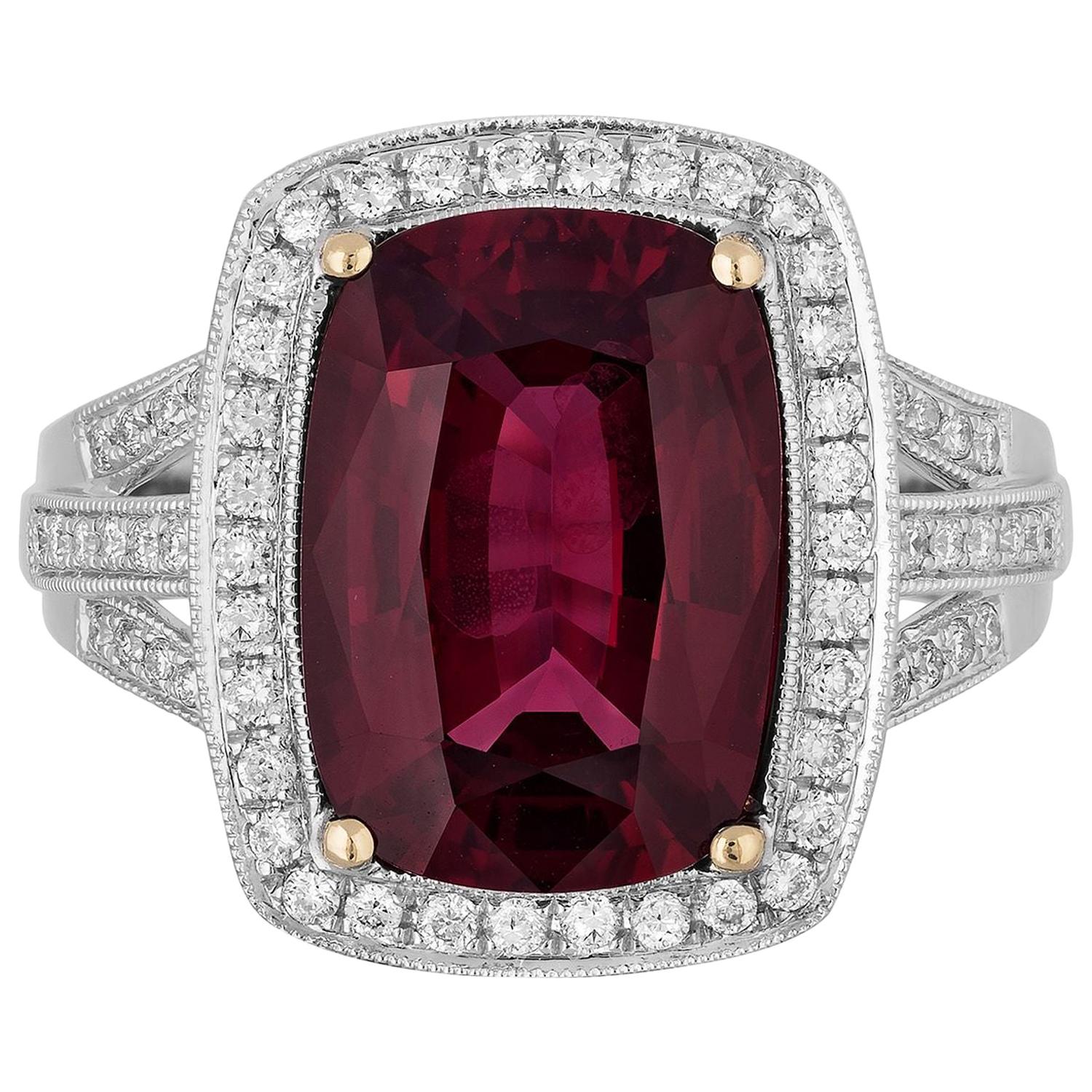 5.43 Carat Cushion Shape Red Spinel Diamonds Cocktail Ring