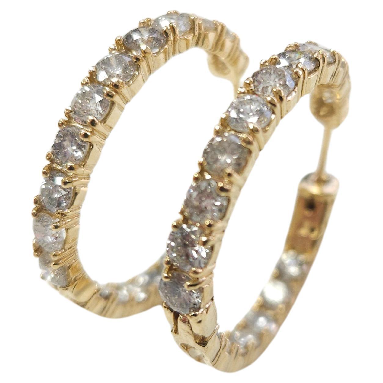 5.43 Carat Diamond Huggie Hoops Earrings 14 Karat Yellow Gold