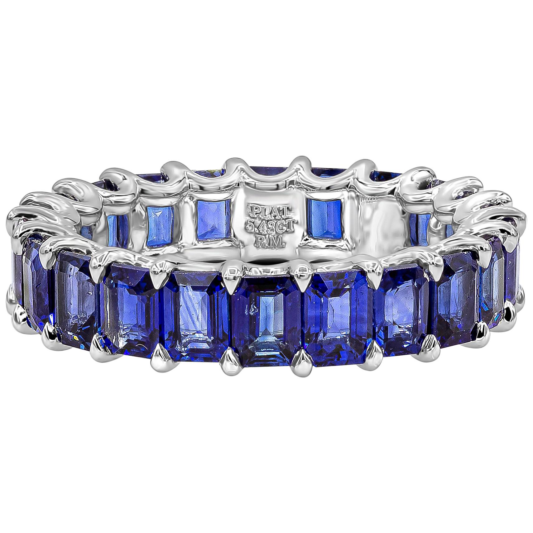 Bague D'éternité Saphir Bleu Naturel - Argent 925 Plaqué Rhodium - Taille 7 - Brillant 3mm - Neuf