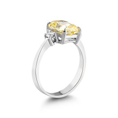 5.43 Carat Emerald Cut Citrine and Diamond Ring in 18K White Gold