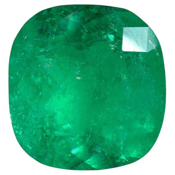 5.43 Carat Medium Green Colombian Emerald - Cushion Cut Genuine May Birthstone