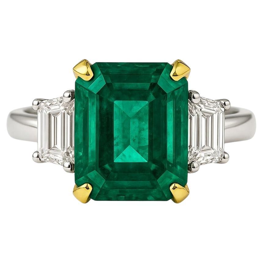 5.43 Carat Muzo Emerald and Diamond Three-Stone Ring in 18K White Gold