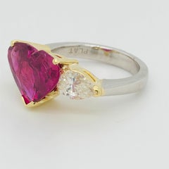 5.43 Carat Natural Ruby Heart Shape AGL Certified and 1.50 Carat Diamond Ring