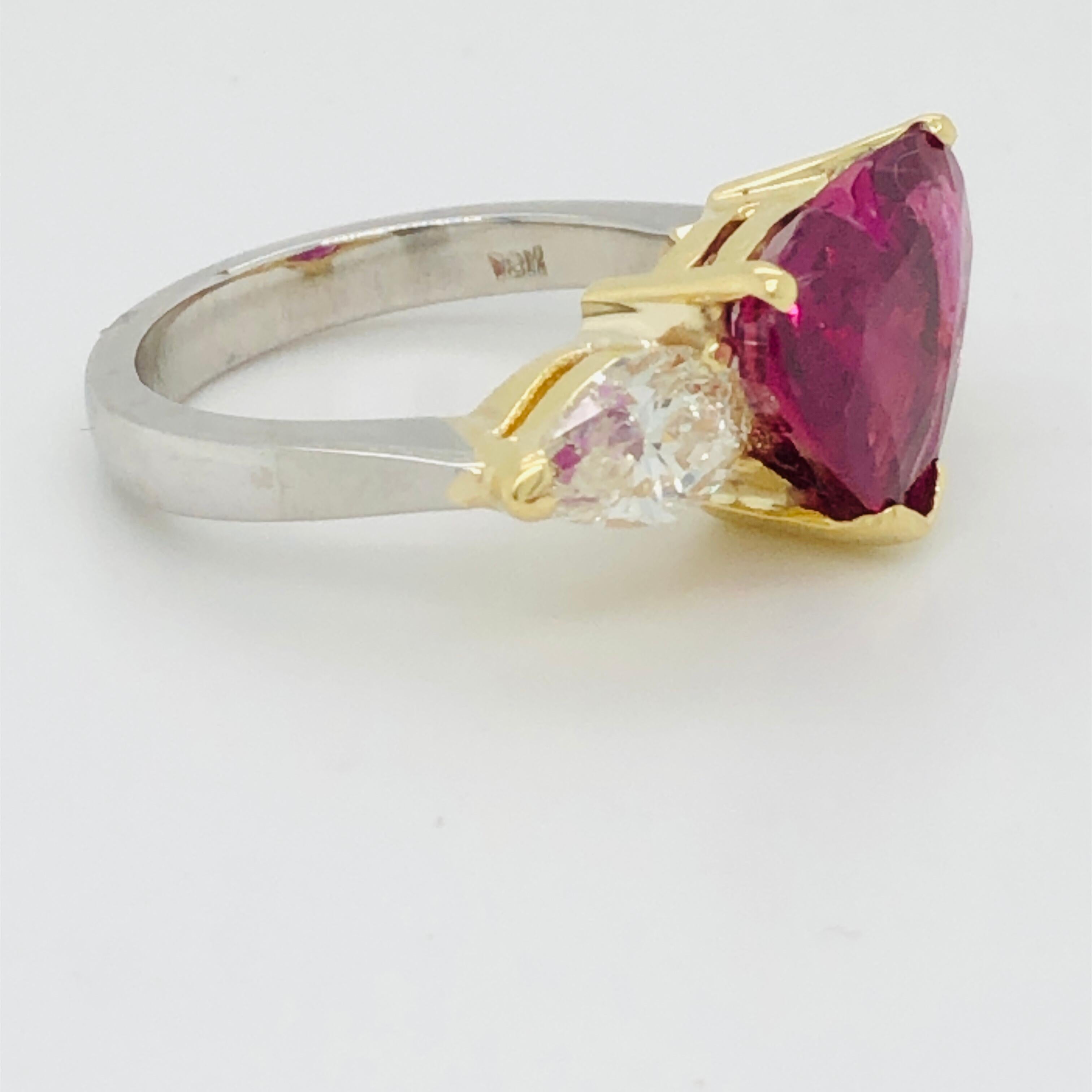 Heart Cut 5.43 Carat Natural Ruby Heart Shape AGL Certified and 1.50 Carat Diamond Ring