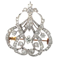 Broche en or/platine bicolore de 5,43 carats de diamants anciens de taille européenne 18K