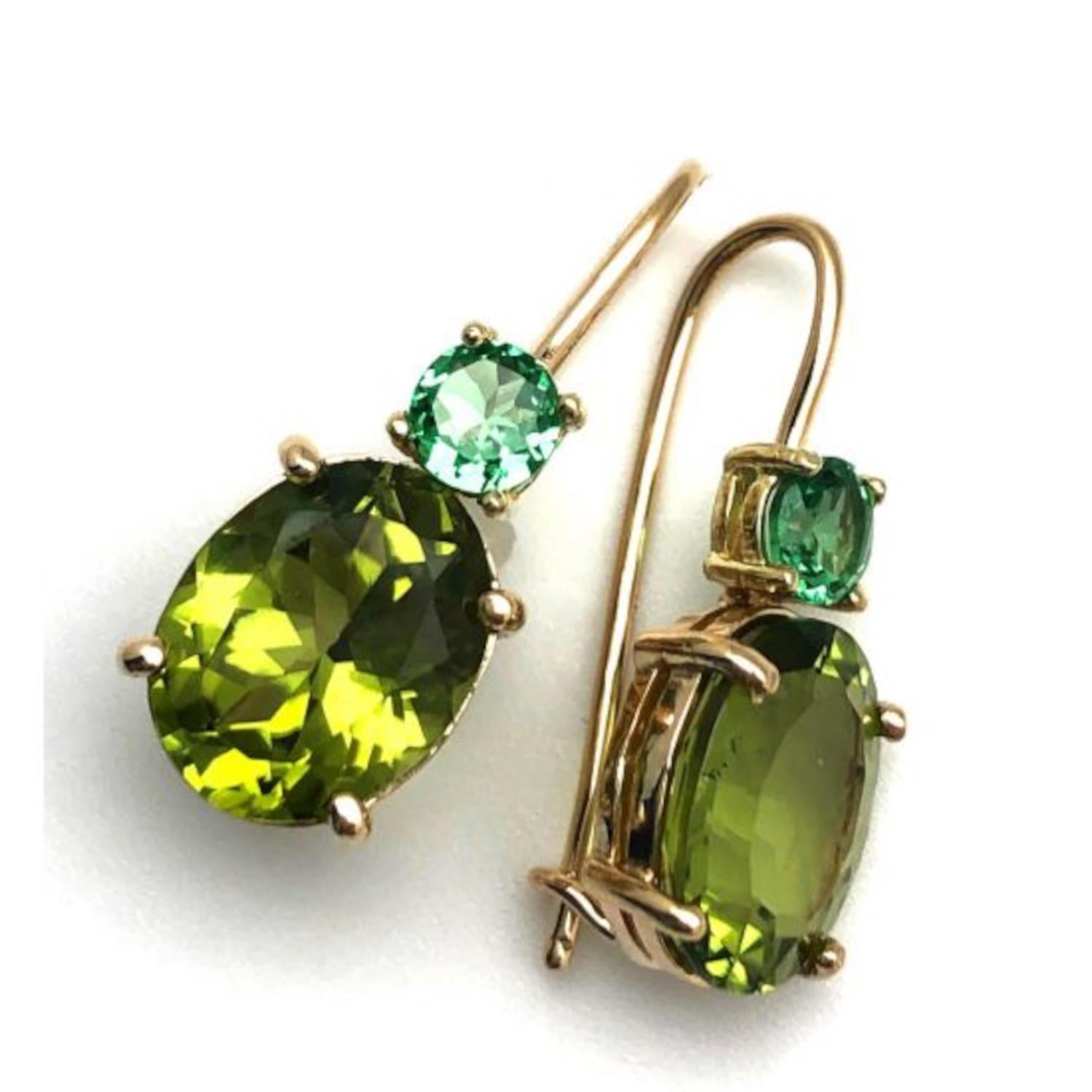 Women's 5.43 ct. Peridot, Tsavorite 18k Yellow Gold French Wire Lever Back Drop Earrings