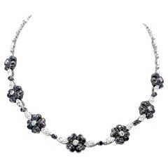 5.43 Carat Round Brilliant H VS and Black Diamond Station Necklace 18K Gold