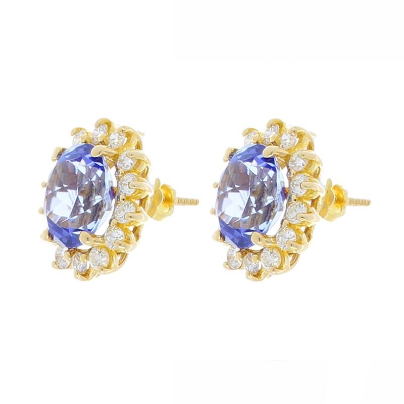 Women's 5.43 Carat Total Oval Tanzanite and Diamond White Gold Earrings