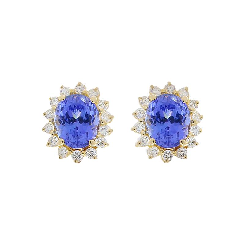 5.43 Carat Total Oval Tanzanite and Diamond White Gold Earrings