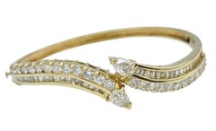 5.43 Carats Total Multi Diamond Bypass Style Cuff Bracelet 14 Karat Yellow Gold