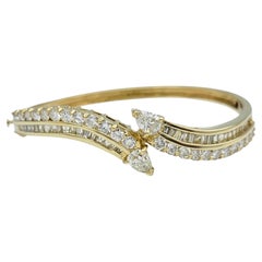 5.43 Carats Total Multi Diamond Bypass Style Cuff Bracelet 14 Karat Yellow Gold