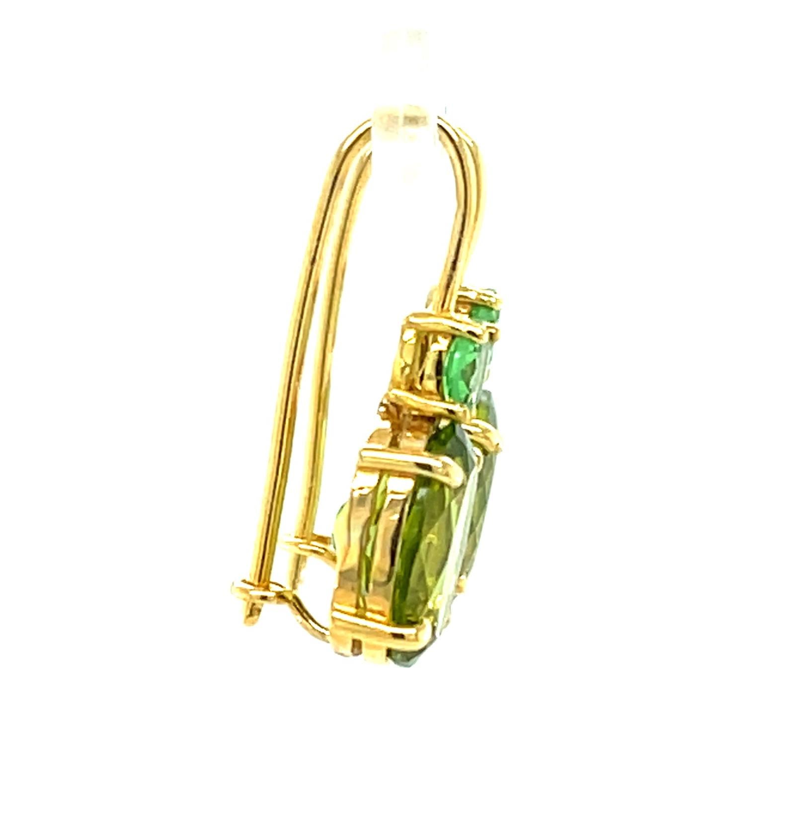 Artisan 5.43 ct. Peridot, Tsavorite 18k Yellow Gold French Wire Lever Back Drop Earrings