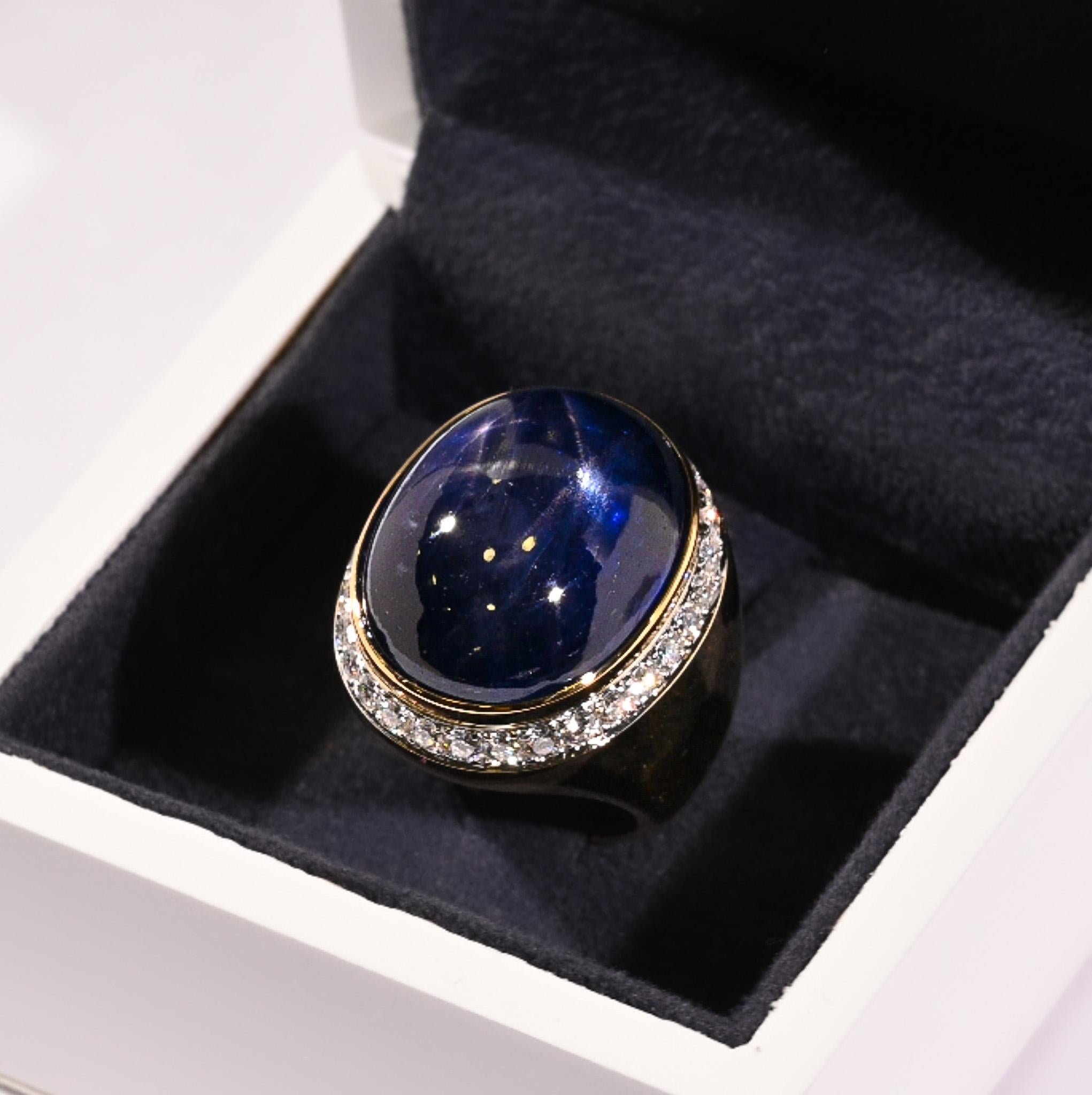 54,31 Karat unbehandelter burmesischer Sternblauer Saphir und Diamantring, AGL-zertifiziert im Zustand „Gut“ im Angebot in Miami, FL