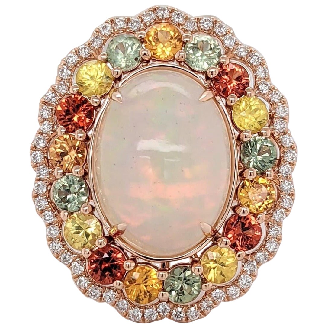 5.43ct Opal Ring w Diamond 
Sapphire Accents in Solid 14k Gold Oval 15x11mm