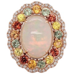 Anillo de ópalo de 5,43 ct con diamantes y zafiros en oro macizo de 14k Oval 15x11mm
