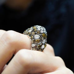 5.44 Carat Natural Fancy Green Diamond 1.86 Carat White Diamond Dome Ring 18K