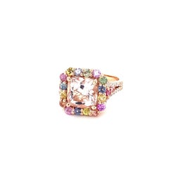 5.44 Carat Pink Morganite Multi-Color Sapphire Rose Gold Cocktail Ring